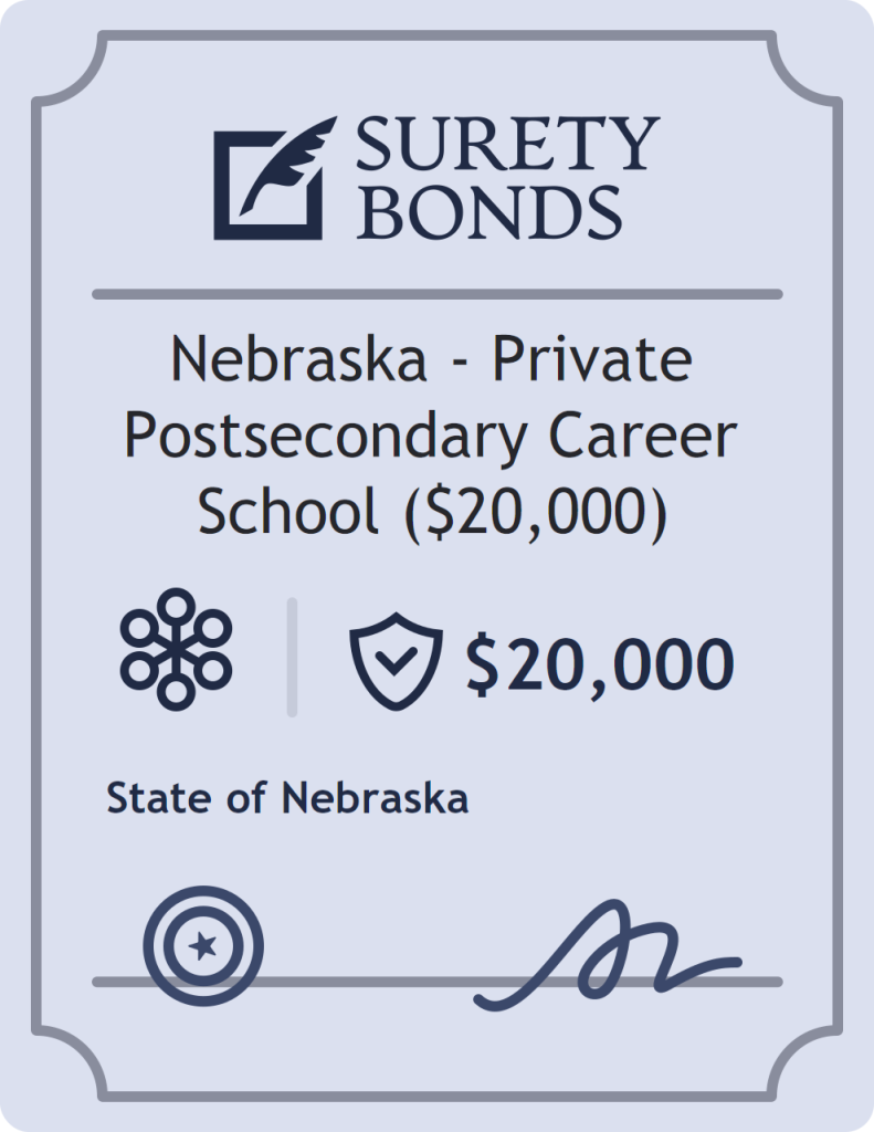 Surety bond badge for Nebraska - Private Postsecondary Career School ($20,000)