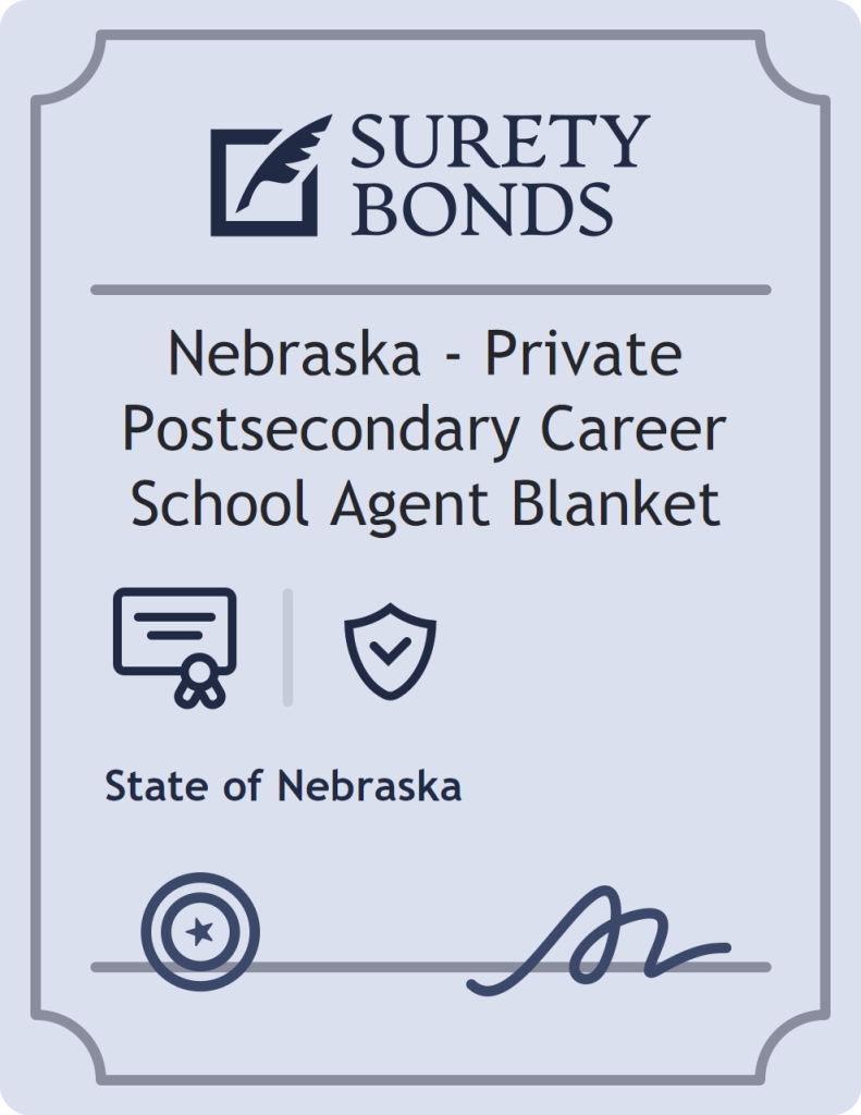 Surety bond badge for Nebraska - Private Postsecondary Career School Agent Blanket