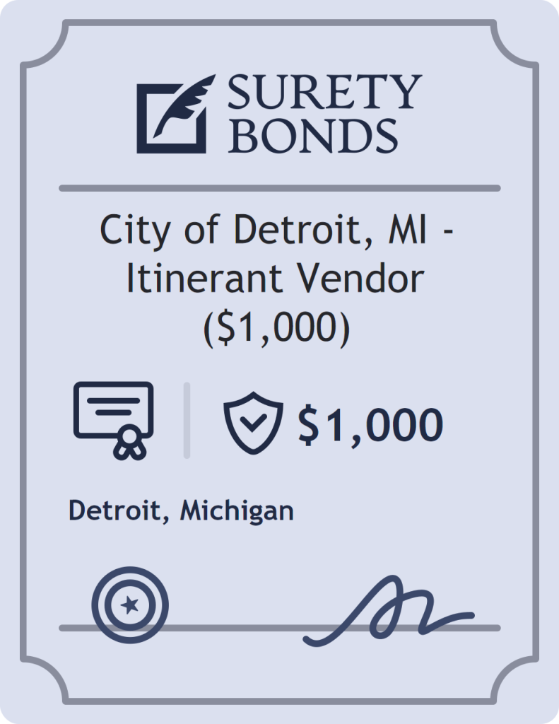 Surety bond badge for City of Detroit, MI - Itinerant Vendor ($1,000)