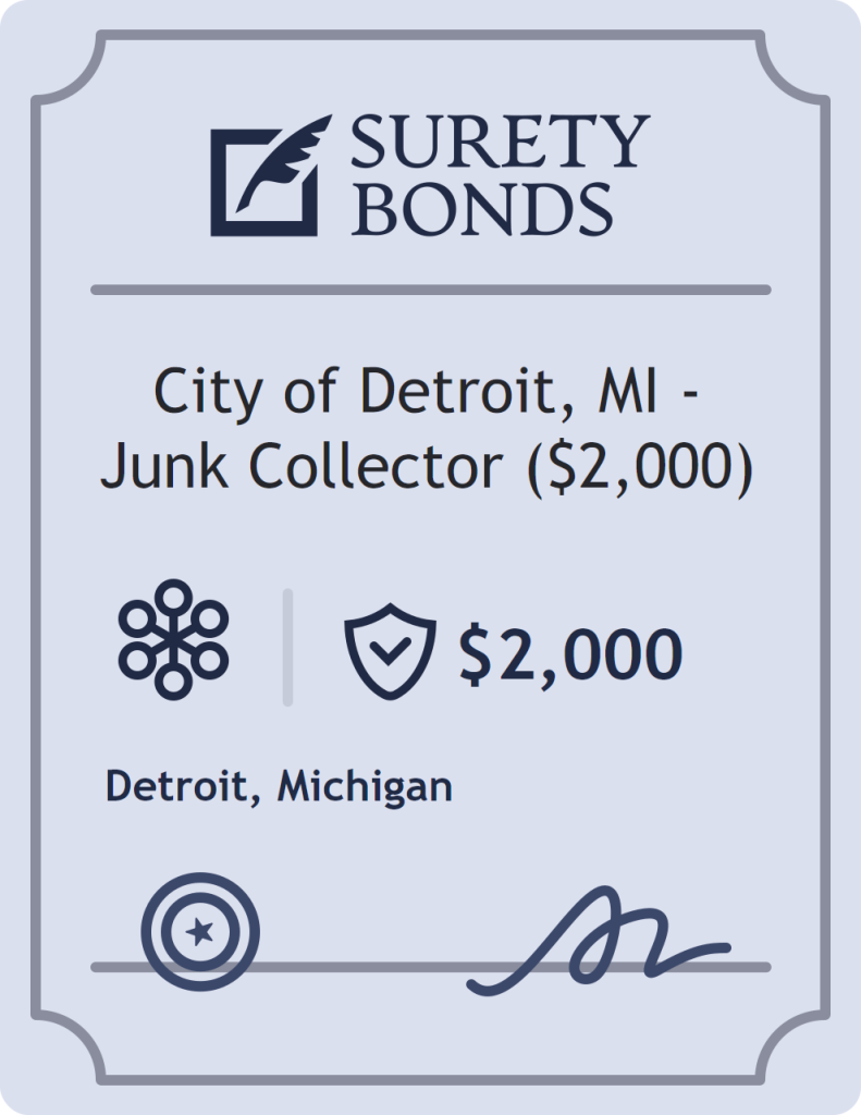 Surety bond badge for City of Detroit, MI - Junk Collector ($2,000)
