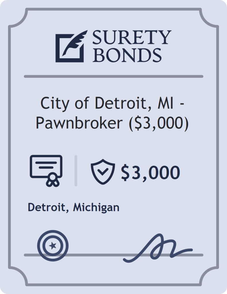 Surety bond badge for City of Detroit, MI - Pawnbroker ($3,000)