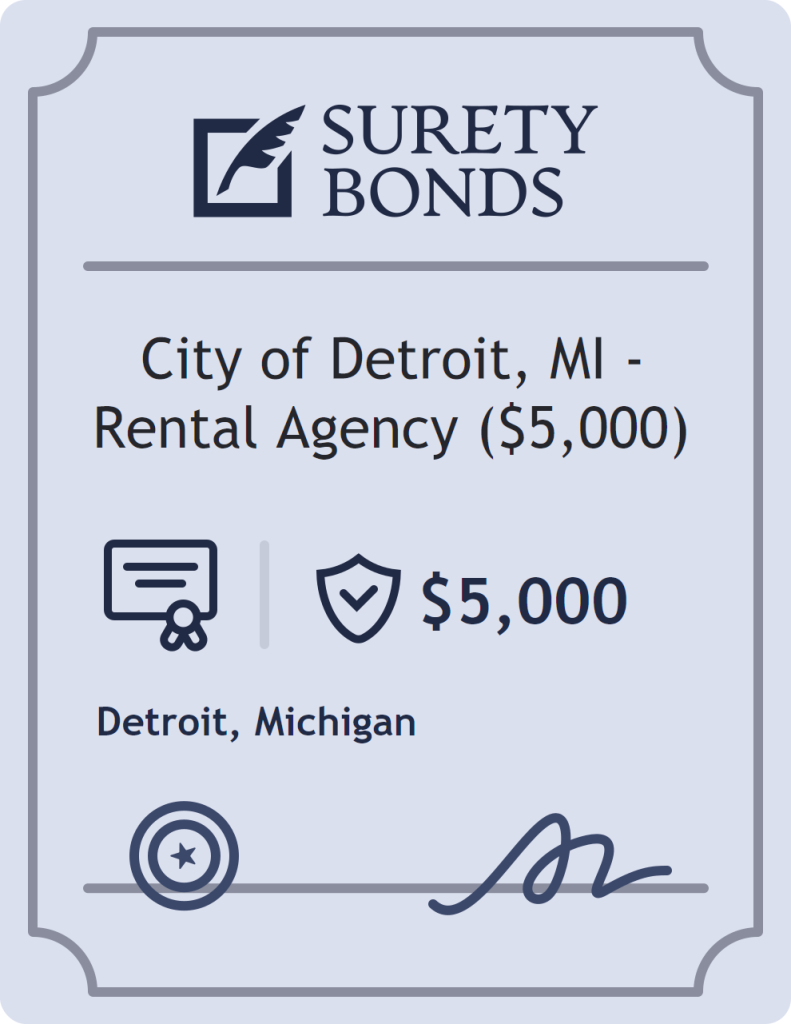 Surety bond badge for City of Detroit, MI - Rental Agency ($5,000)