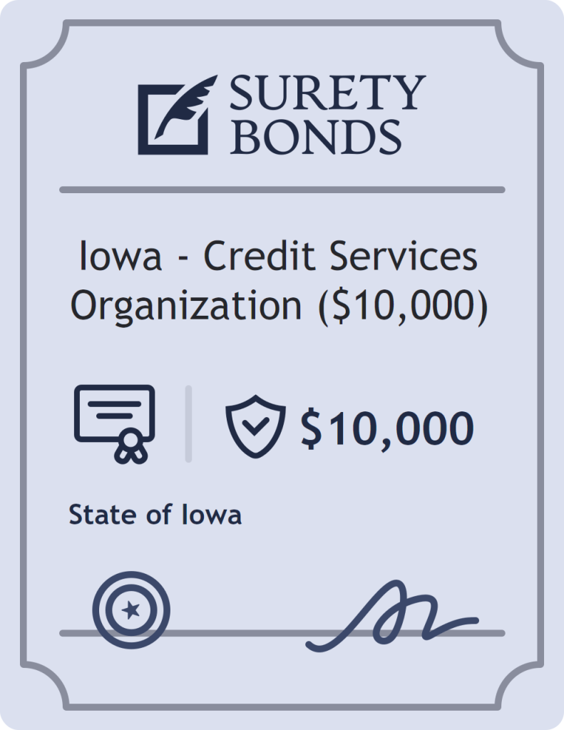 Surety bond badge for Iowa - Credit Services Organization ($10,000)