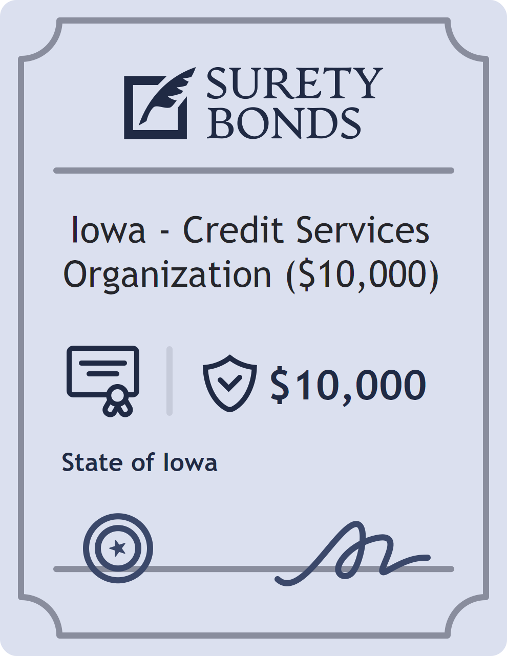 Surety bond badge for Iowa - Credit Services Organization ($10,000)