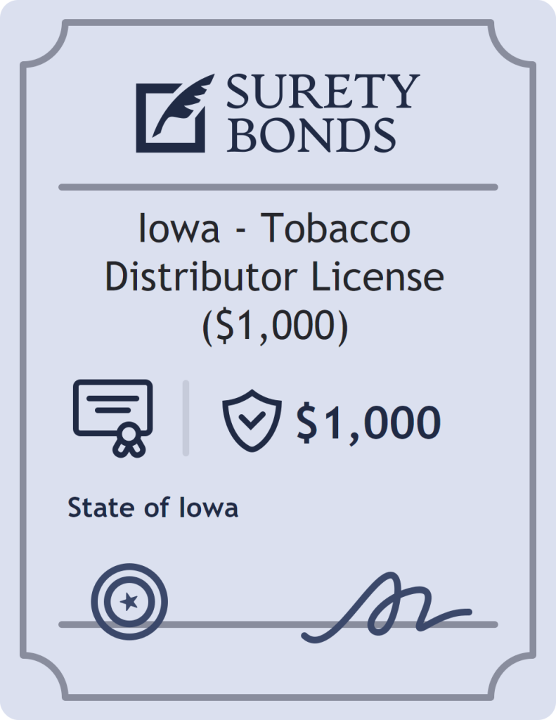 Surety bond badge for Iowa - Tobacco Distributor License ($1,000)