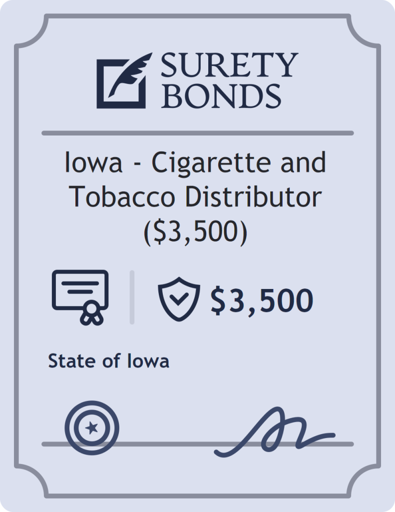 Surety bond badge for Iowa - Cigarette and Tobacco Distributor ($3,500)