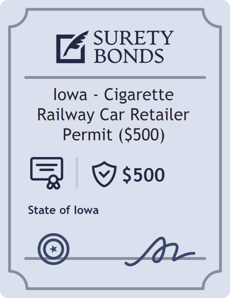 Surety bond badge for Iowa - Cigarette Railway Car Retailer Permit ($500)