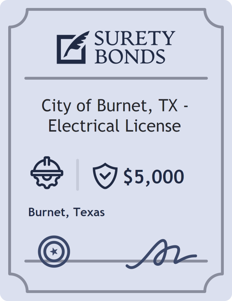 Surety bond badge for City of Burnet, TX - Electrical License