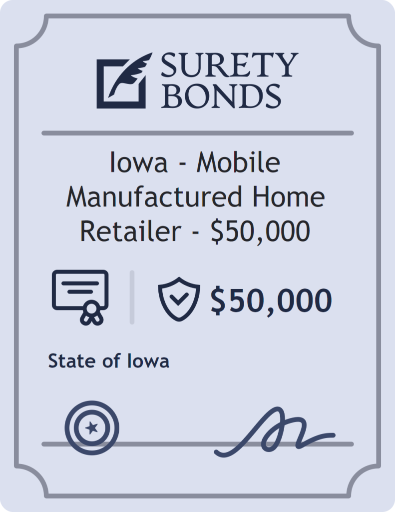 Surety bond badge for Iowa - Mobile Manufactured Home Retailer - $50,000