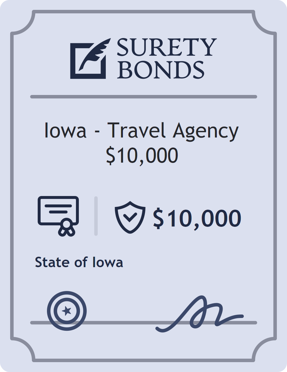 Surety bond badge for Iowa - Travel Agency $10,000