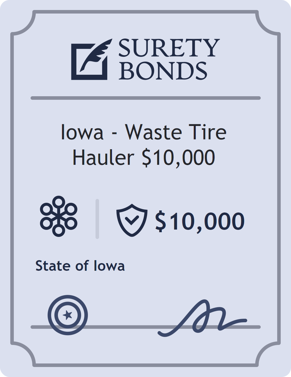 Surety bond badge for Iowa - Waste Tire Hauler $10,000