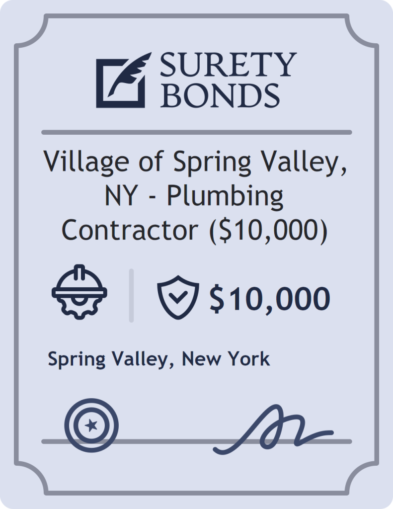 Surety bond badge for Village of Spring Valley, NY - Plumbing Contractor ($10,000)