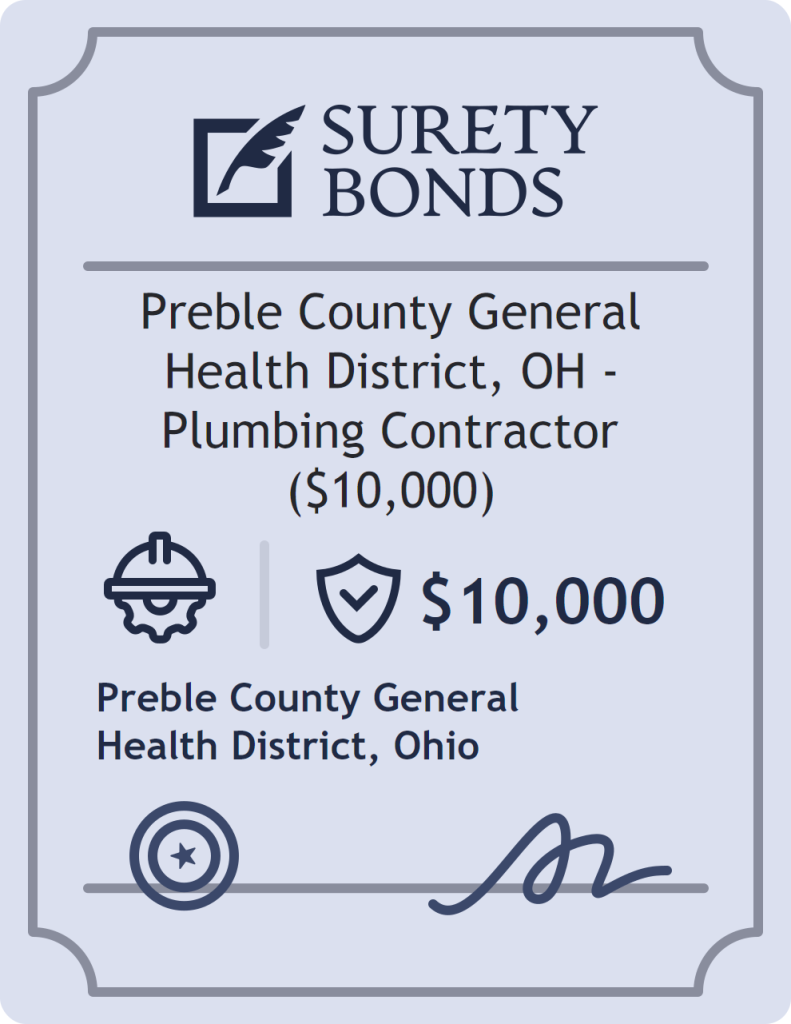 Surety bond badge for Preble County General Health District, OH - Plumbing Contractor ($10,000)