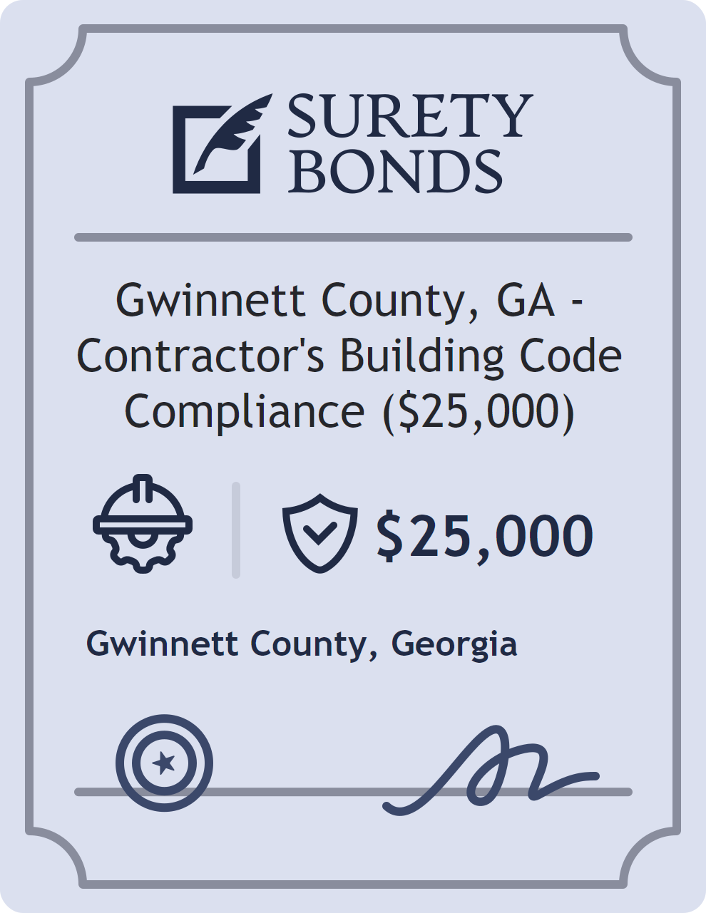 Surety bond badge for Gwinnett County, GA - Contractor's Building Code Compliance ($25,000)