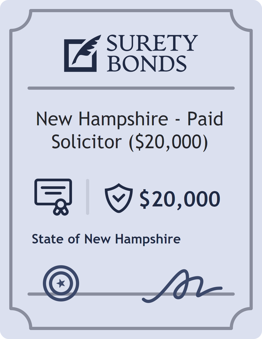 Surety bond badge for New Hampshire - Paid Solicitor ($20,000)