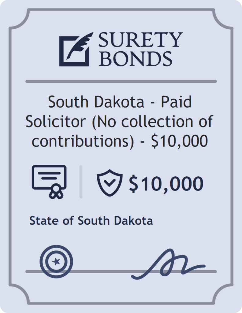 Surety bond badge for South Dakota - Paid Solicitor (No collection of contributions) - $10,000
