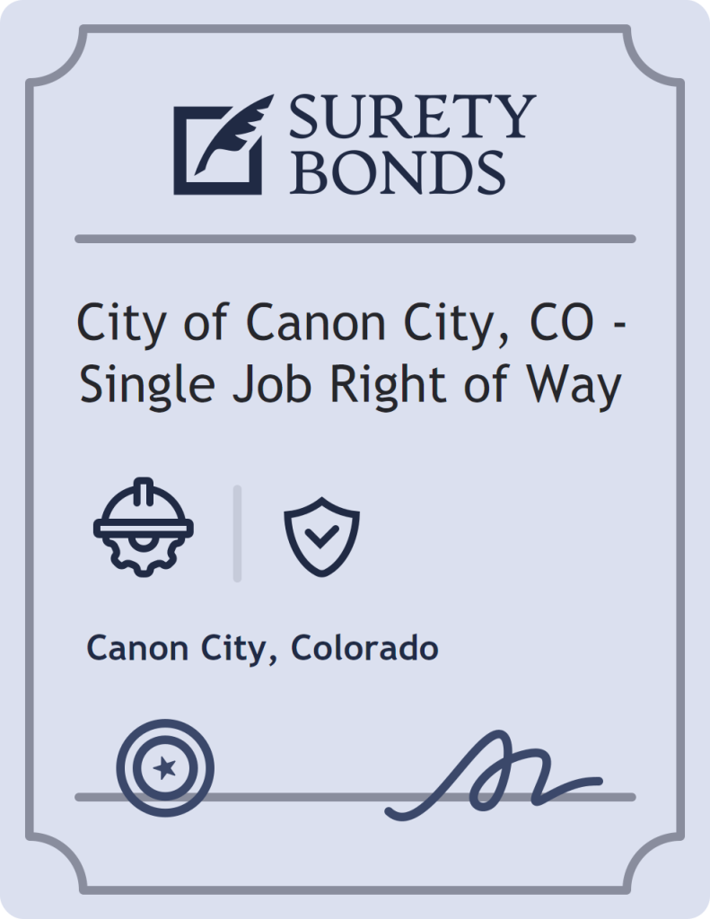 Surety bond badge for City of Canon City, CO - Single Job Right of Way