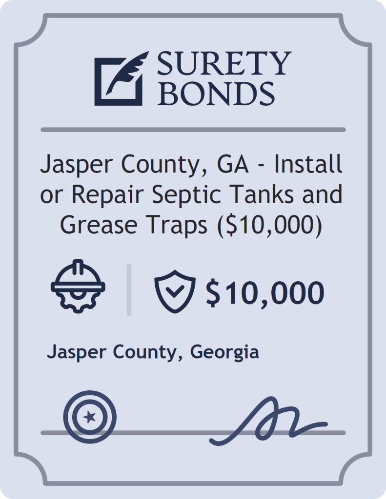 Surety bond badge for Jasper County, GA - Install or Repair Septic Tanks and Grease Traps ($10,000)