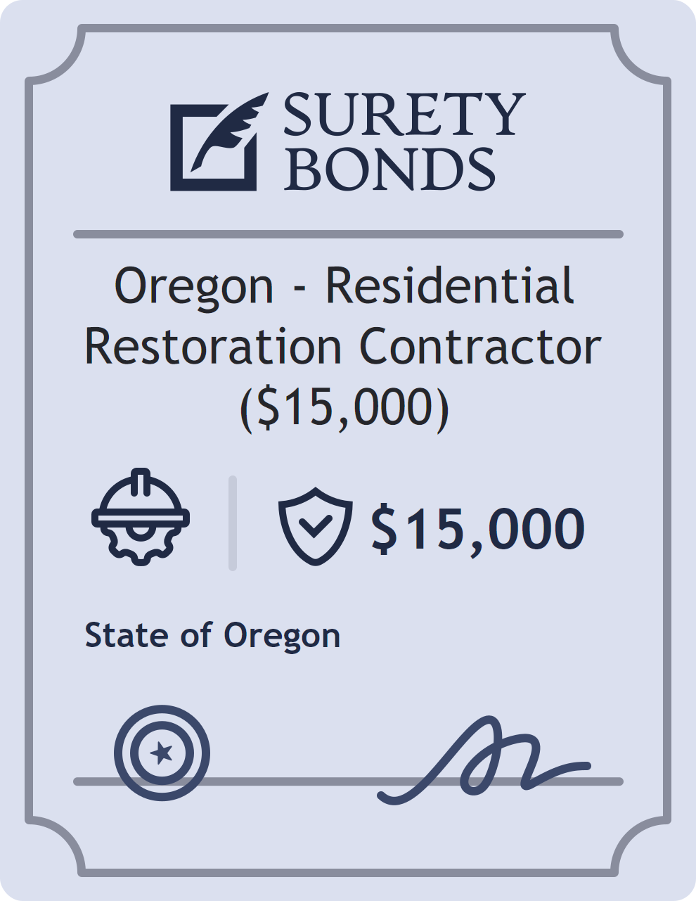 Surety bond badge for Oregon - Residential Restoration Contractor ($15,000)