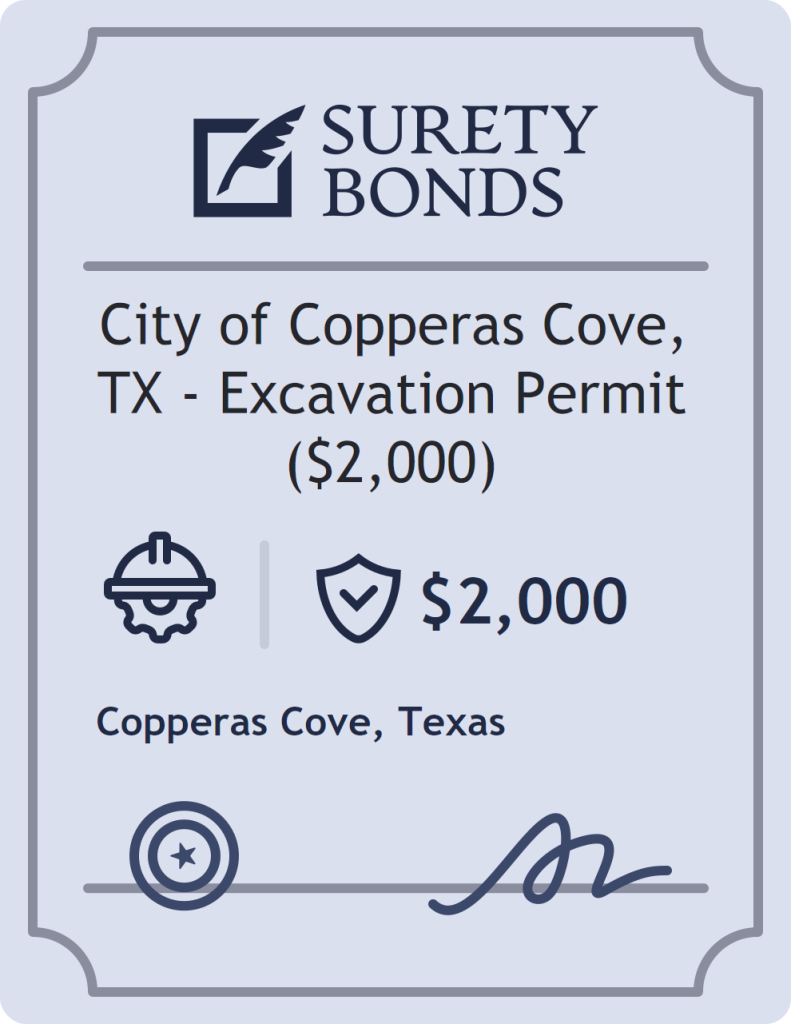 Surety bond badge for City of Copperas Cove, TX - Excavation Permit ($2,000)
