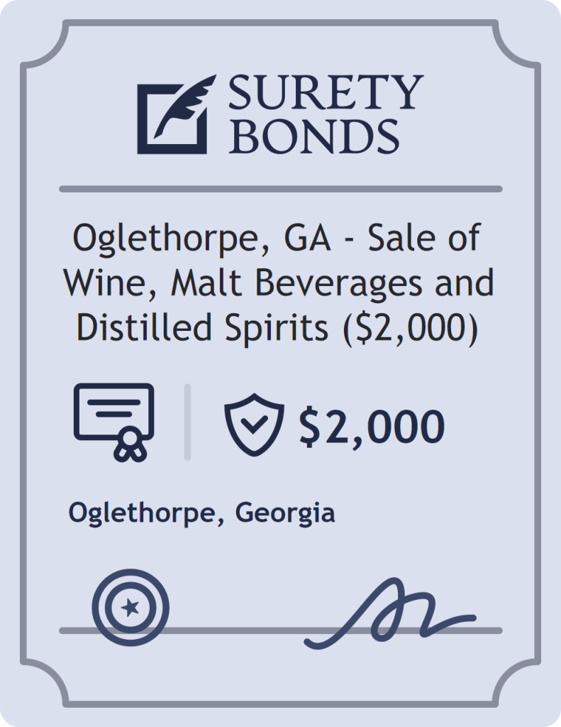 Surety bond badge for Oglethorpe, GA - Sale of Wine, Malt Beverages and Distilled Spirits ($2,000)