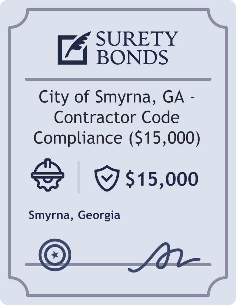 Surety bond badge for City of Smyrna, GA - Contractor Code Compliance ($15,000)
