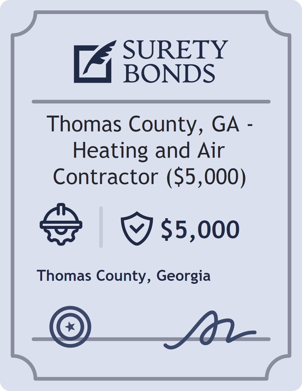 Surety bond badge for Thomas County, GA - Heating and Air Contractor ($5,000)