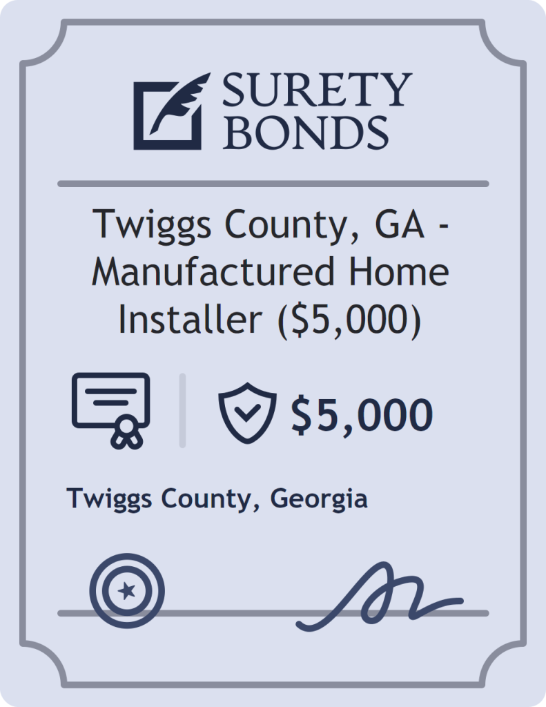 Surety bond badge for Twiggs County, GA - Manufactured Home Installer ($5,000)