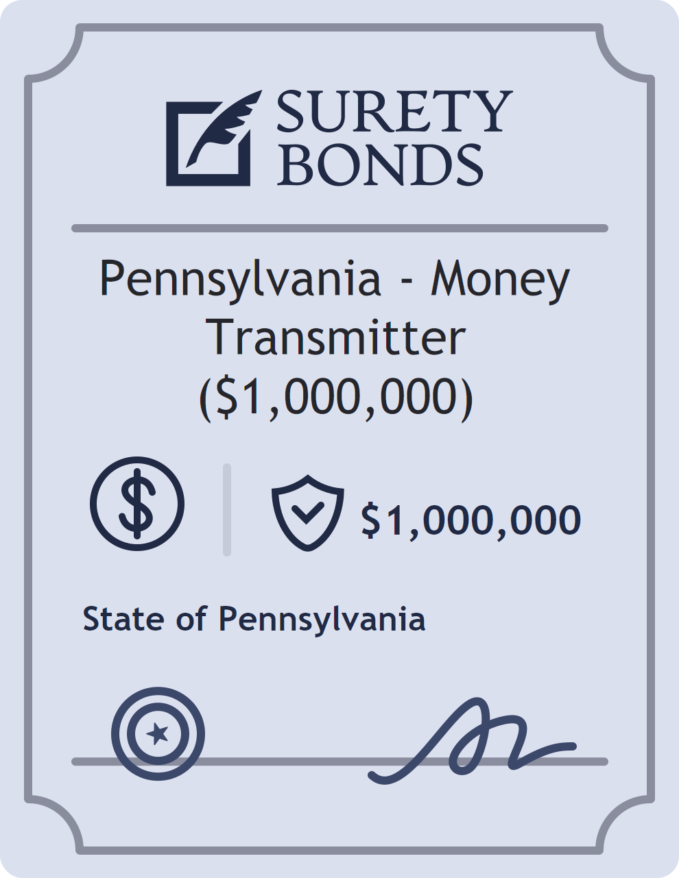 Surety bond badge for Pennsylvania - Money Transmitter ($1,000,000)