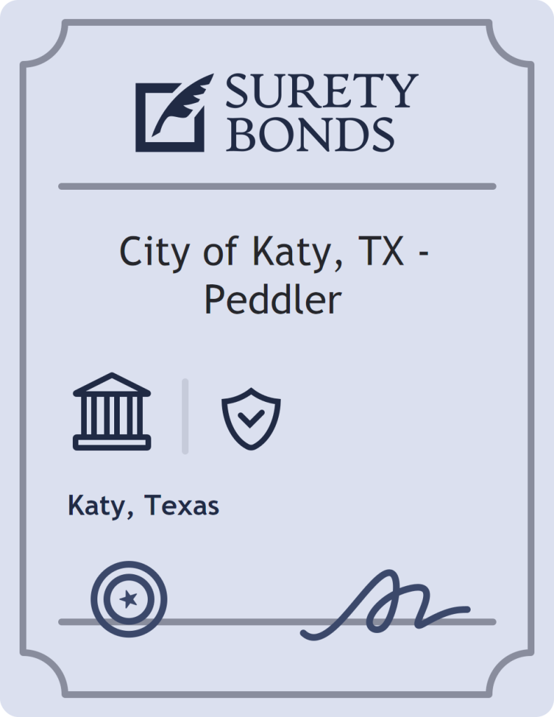 Surety bond badge for City of Katy, TX - Peddler