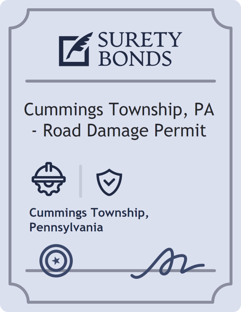 Surety bond badge for Cummings Township, PA - Road Damage Permit