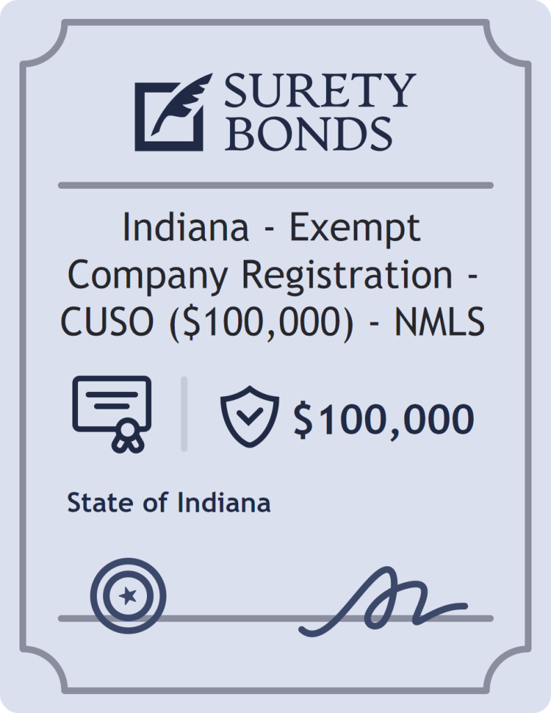 Surety bond badge for Indiana - Exempt Company Registration - CUSO ($100,000) - NMLS