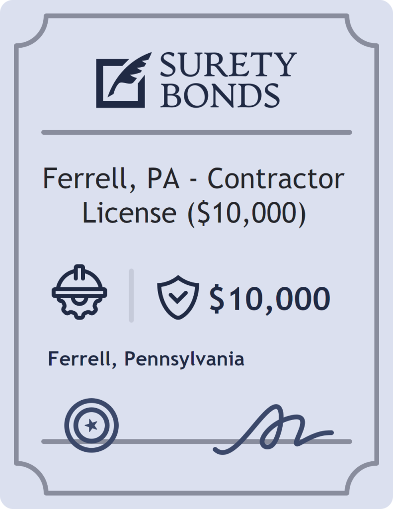 Surety bond badge for Ferrell, PA - Contractor License ($10,000)