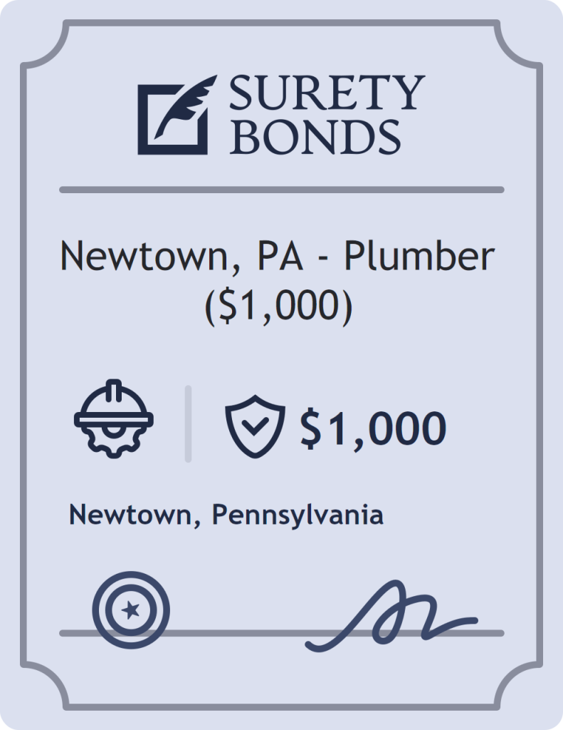 Surety bond badge for Newtown, PA - Plumber ($1,000)