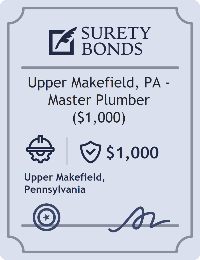 Surety bond badge for Upper Makefield, PA - Master Plumber ($1,000)