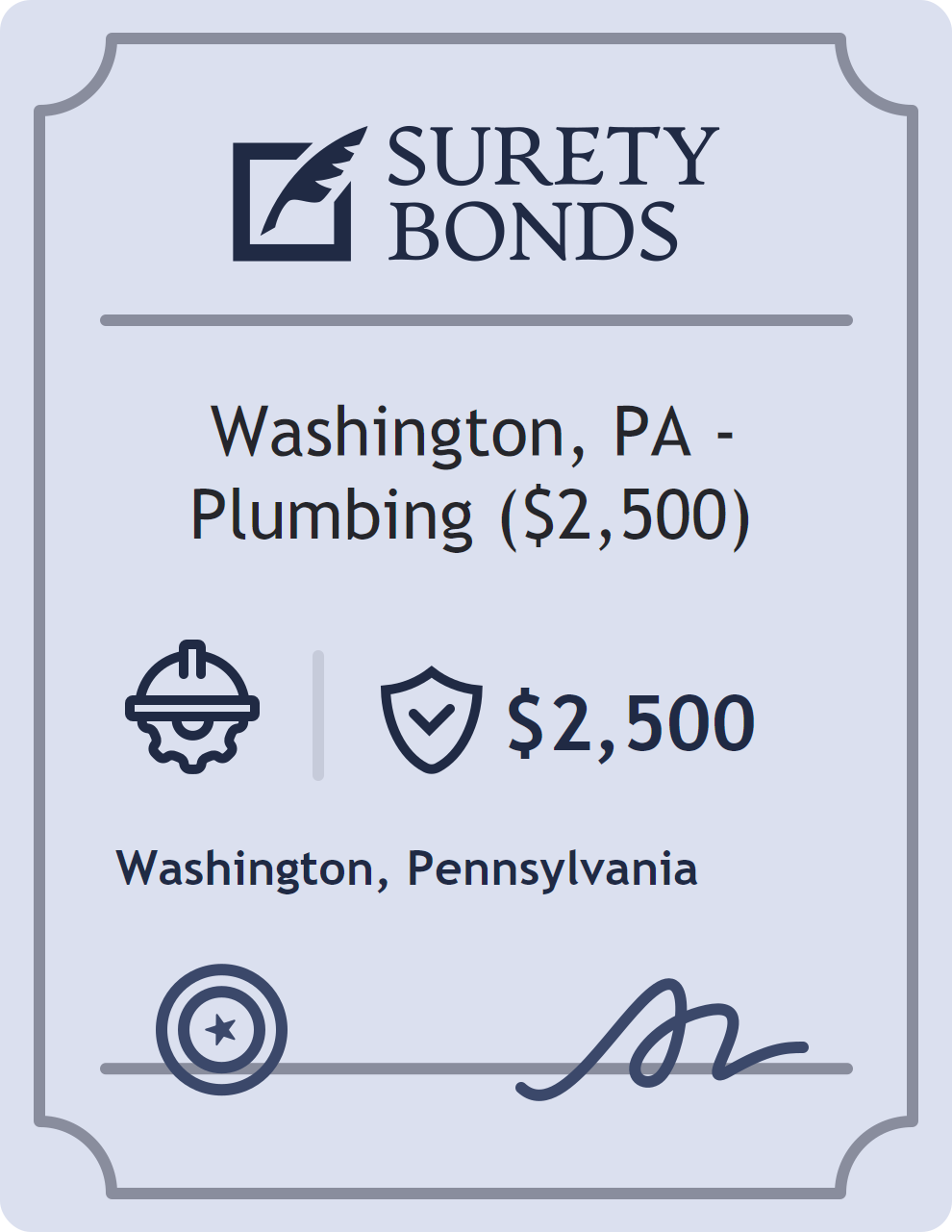 Surety bond badge for Washington, PA - Plumbing ($2,500)