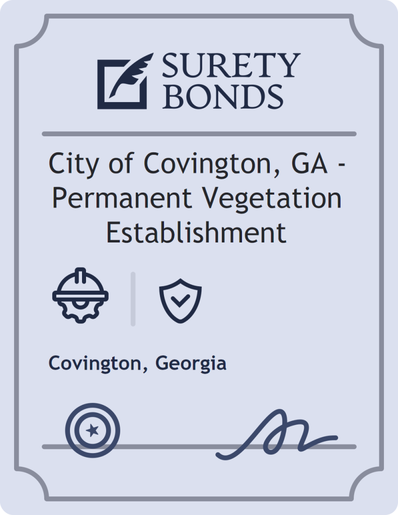Surety bond badge for City of Covington, GA - Permanent Vegetation Establishment