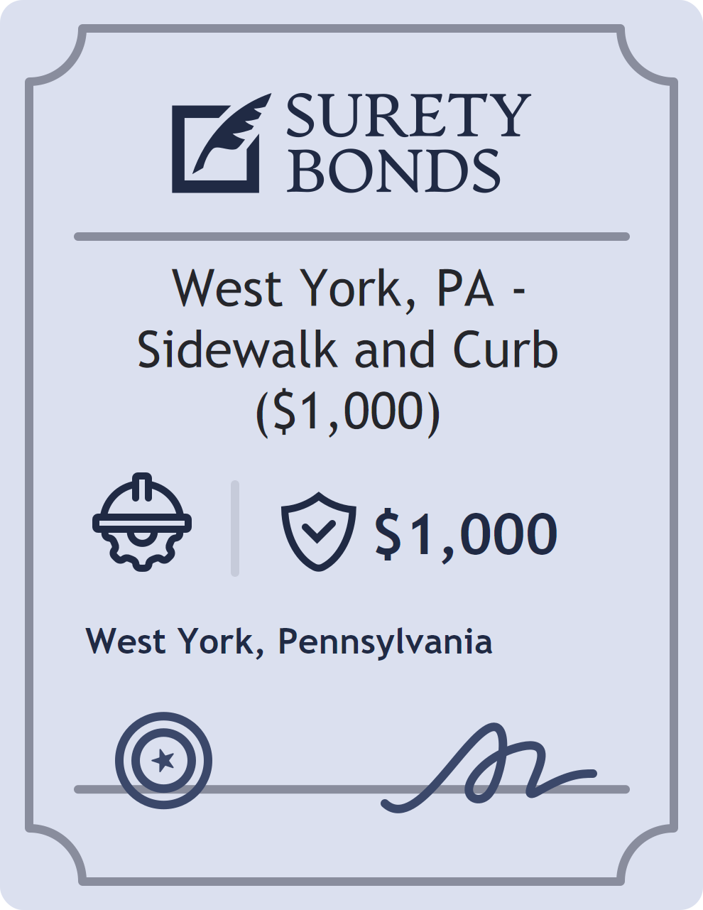 Surety bond badge for West York, PA - Sidewalk and Curb ($1,000)