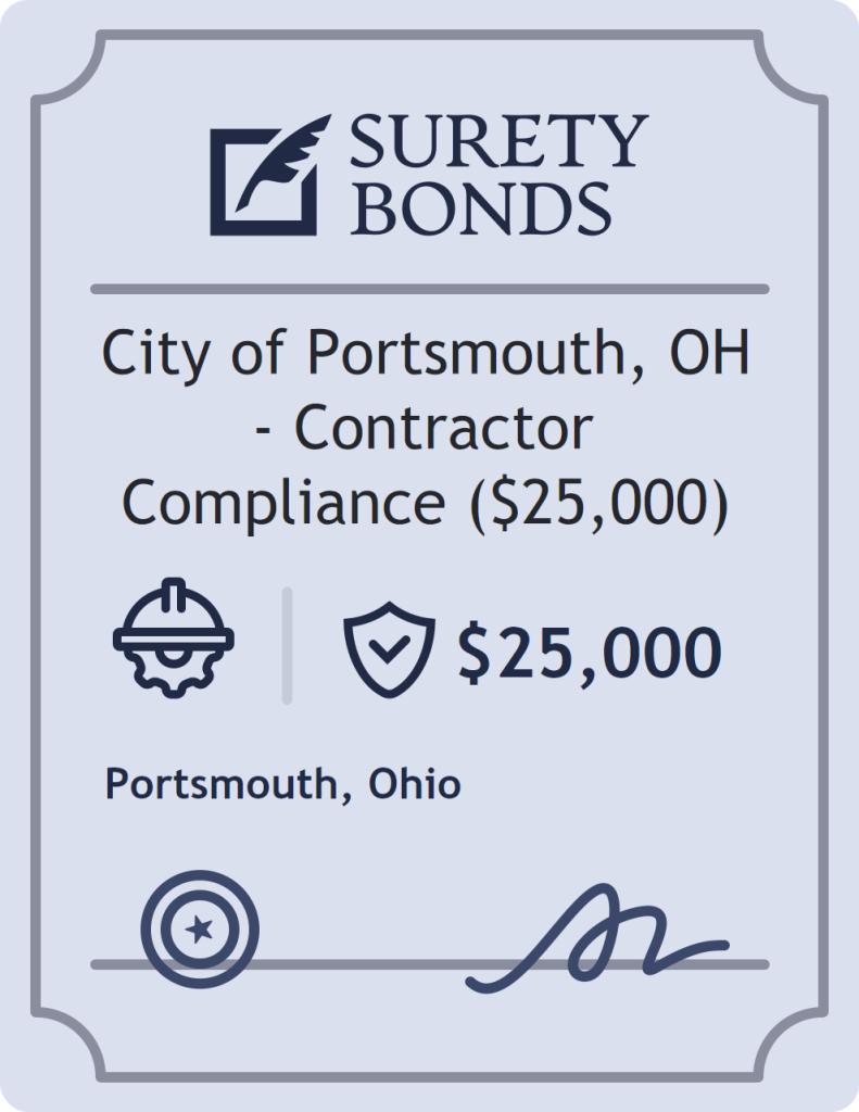 Surety bond badge for City of Portsmouth, OH - Contractor Compliance ($25,000)