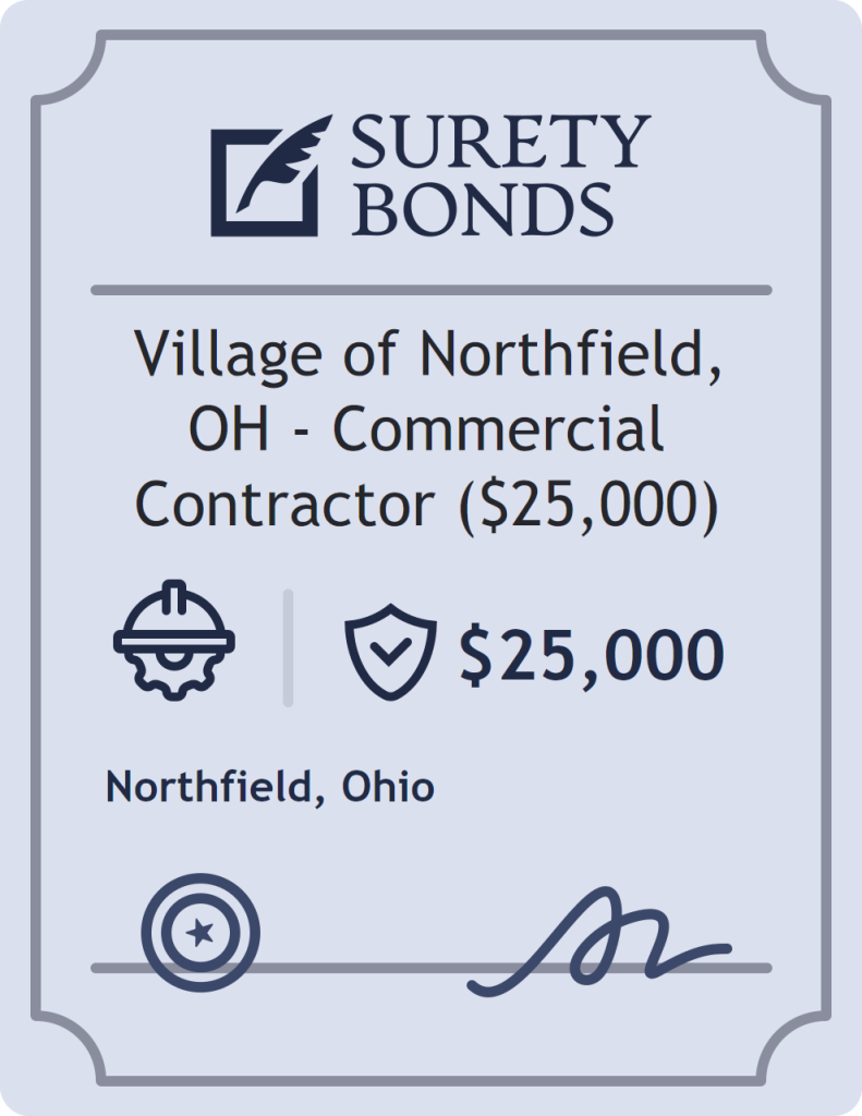 Surety bond badge for Village of Northfield, OH - Commercial Contractor ($25,000)