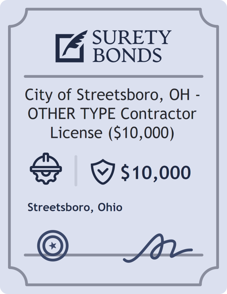 Surety bond badge for City of Streetsboro, OH - OTHER TYPE Contractor License ($10,000)