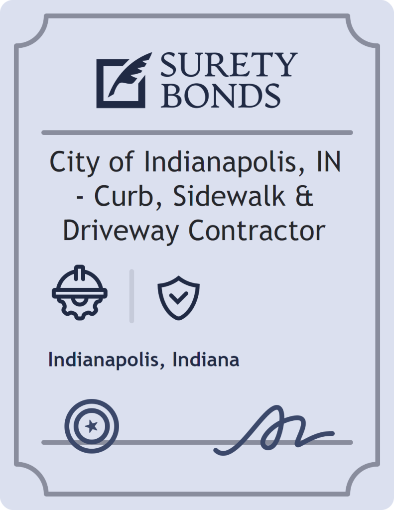 Surety bond badge for City of Indianapolis, IN - Curb, Sidewalk & Driveway Contractor