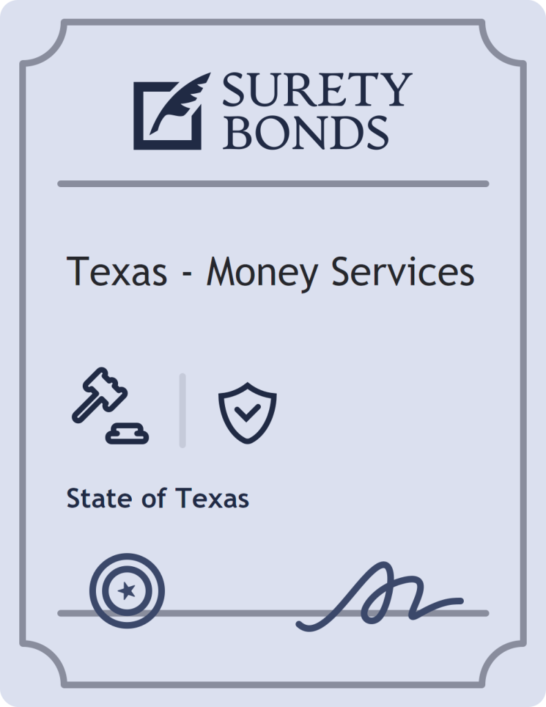 Surety bond badge for Texas - Money Services
