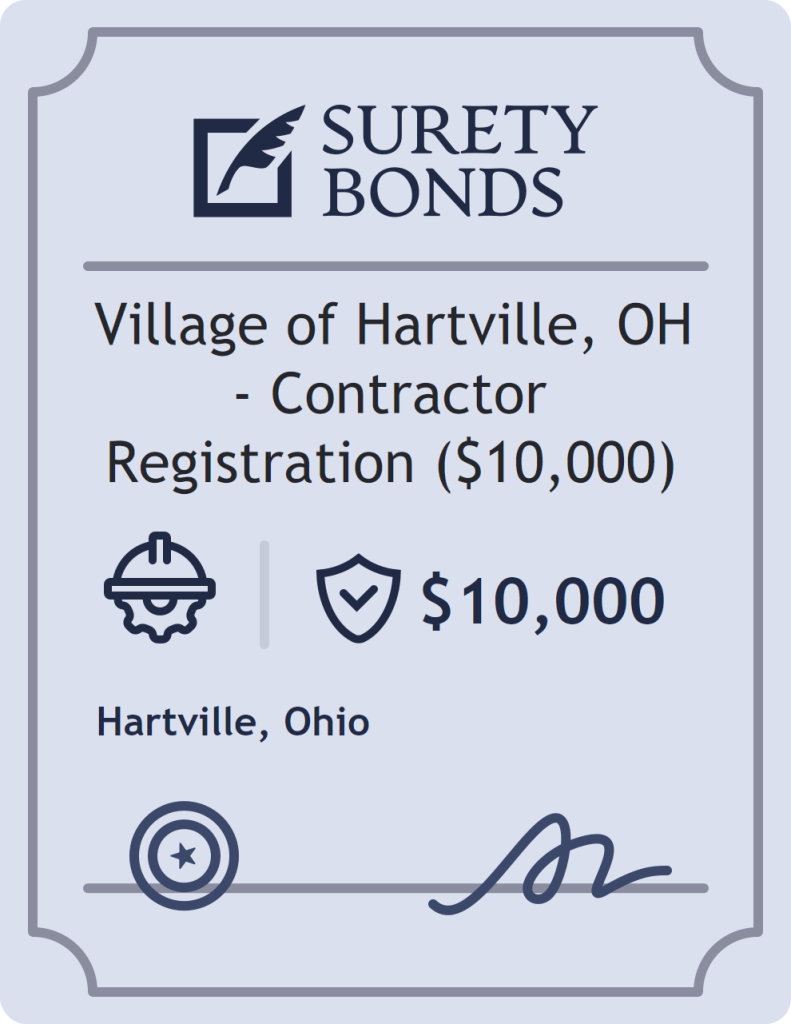 Surety bond badge for Village of Hartville, OH - Contractor Registration ($10,000)