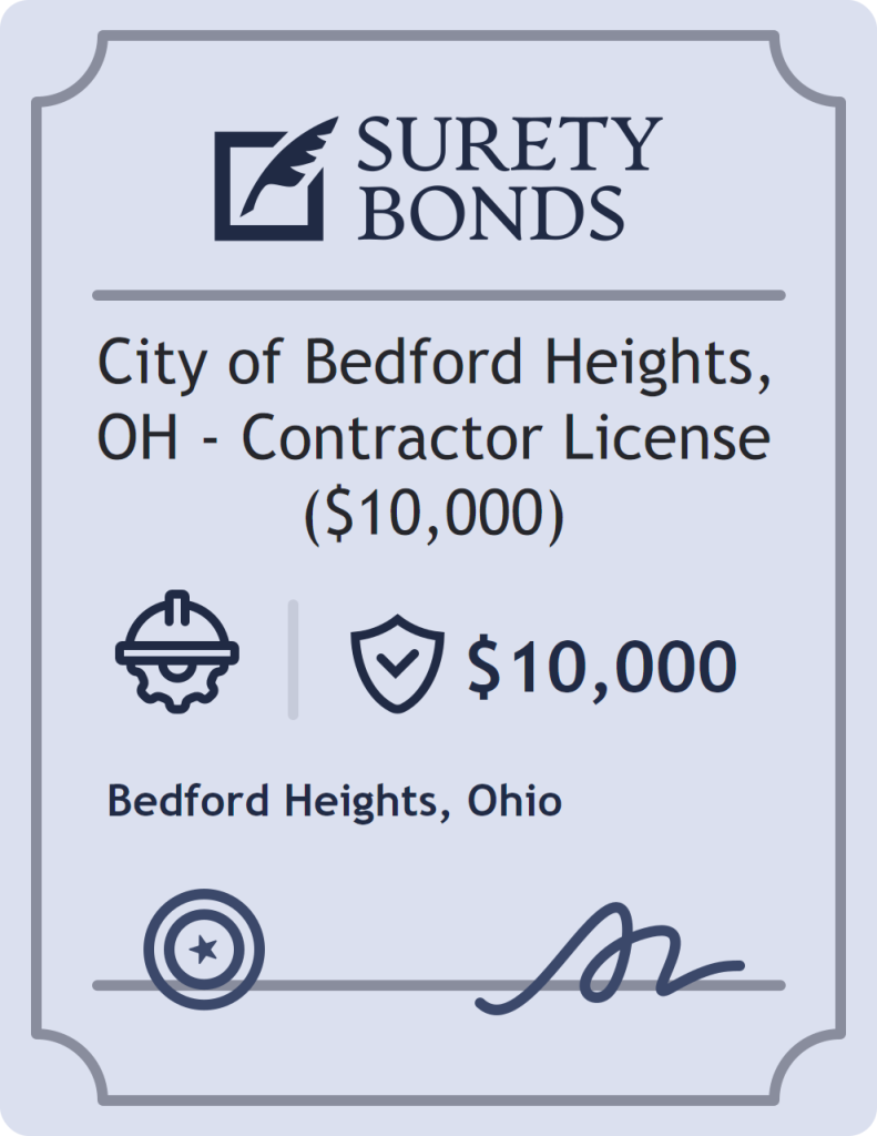 Surety bond badge for City of Bedford Heights, OH - Contractor License ($10,000)
