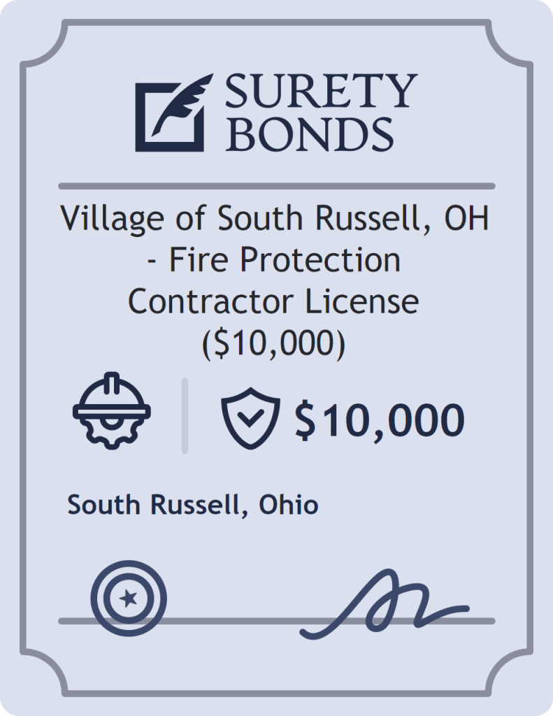 Surety bond badge for Village of South Russell, OH - Fire Protection Contractor License ($10,000)