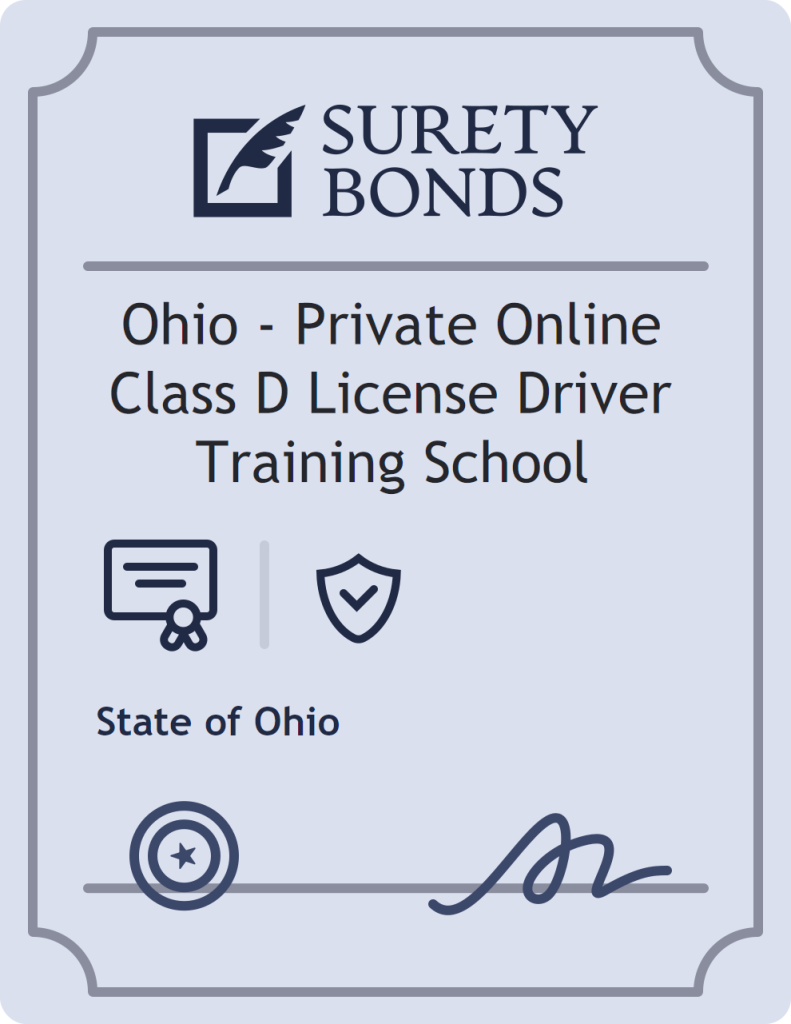 Surety bond badge for Ohio - Private Online Class D License Driver Training School