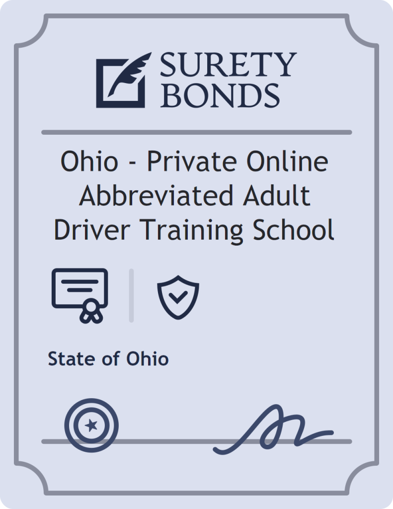 Surety bond badge for Ohio - Private Online Abbreviated Adult Driver Training School