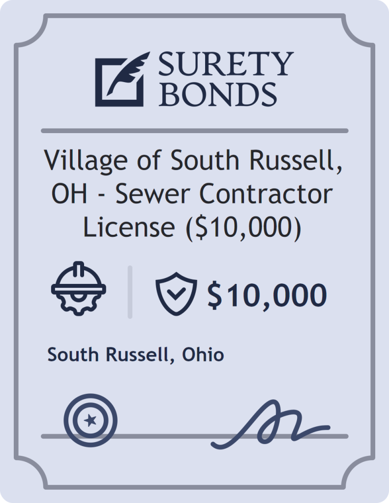 Surety bond badge for Village of South Russell, OH - Sewer Contractor License ($10,000)