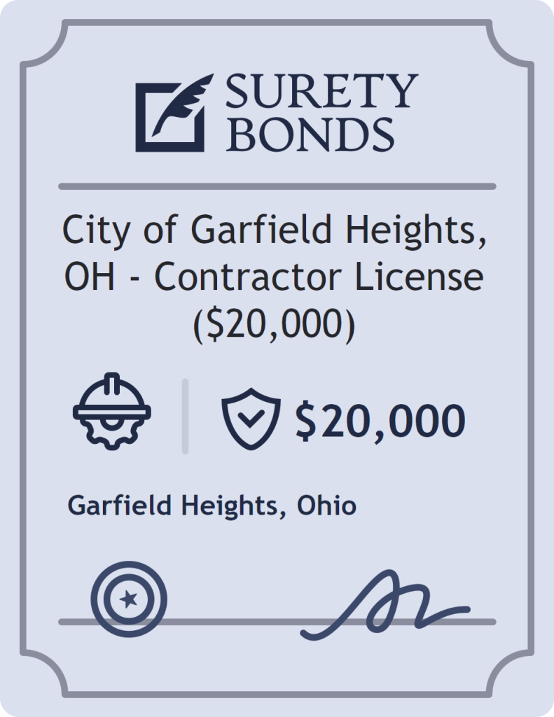 Surety bond badge for City of Garfield Heights, OH - Contractor License ($20,000)